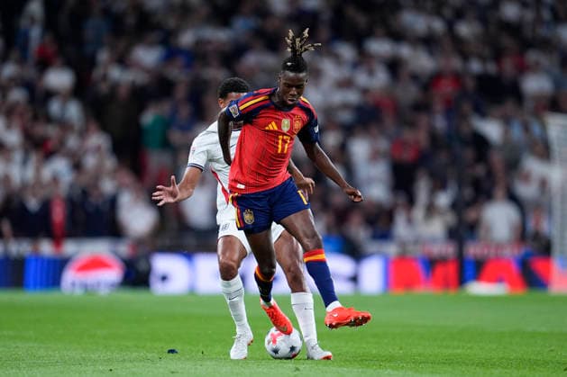 September 26, 2026, London, London, England: Nico Williams of Spain in action during the UEFA Nations League 2026 27 League Phase MD1 Group A3 match between England and Spain at Wembley Stadium on September 26, 2026, in London, England. England V Spain - UEFA Nations League 2026 27 League Phase MD1 Group A3  - ZUMAa181 20260926_zaa_a181_143 Copyright: xDennisxAgyemanx