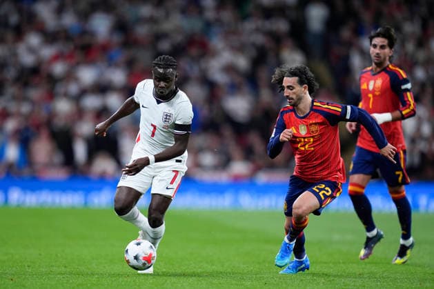 September 26, 2026, London, London, England: Bukayo Saka of England and Marc Cucurella of Spain in action during the UEFA Nations League 2026 27 League Phase MD1 Group A3 match between England and Spain at Wembley Stadium on September 26, 2026, in London, England. England V Spain - UEFA Nations League 2026 27 League Phase MD1 Group A3  - ZUMAa181 20260926_zaa_a181_144 Copyright: xDennisxAgyemanx