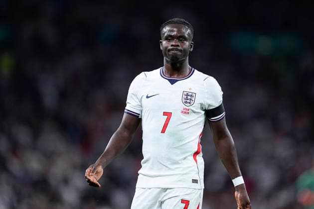 September 26, 2026, London, London, England: Bukayo Saka of England laments during the UEFA Nations League 2026 27 League Phase MD1 Group A3 match between England and Spain at Wembley Stadium on September 26, 2026, in London, England. London England - ZUMAa181 20260926_zaa_a181_139 Copyright: xDennisxAgyemanx