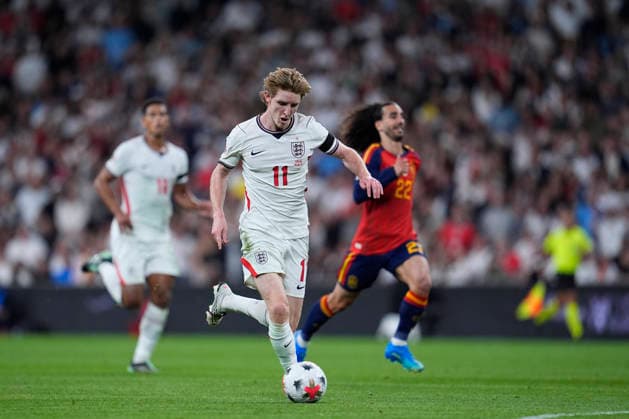 September 26, 2026, London, London, England: Anthony Gordon of England shoots to score his team s first goal during the UEFA Nations League 2026 27 League Phase MD1 Group A3 match between England and Spain at Wembley Stadium on September 26, 2026, in London, England. London England - ZUMAa181 20260926_zaa_a181_147 Copyright: xDennisxAgyemanx