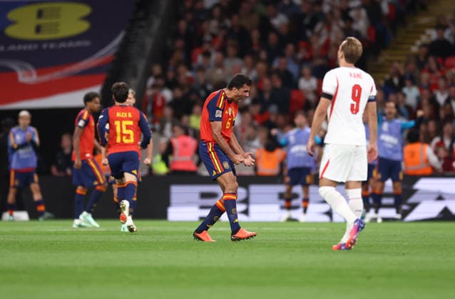 England v Spain 26 September 2026, London - UEFA Nations League - England v Spain - Mikel Merino of Spain celebrates their 2nd goal - Photo: Jacques Feeney Offside. London UK Copyright: xJacquesxFeeneyx xOffsidexOffside
