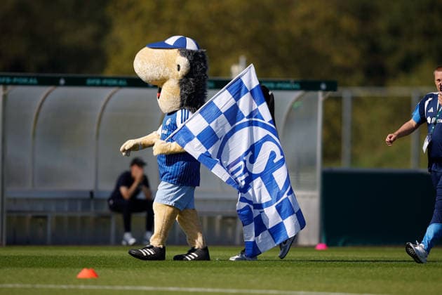 Fußball I Frauen I Saison 2026-2027 I DFB Pokal I FC Schalke 04 - SGS Essen I 27.09.2026 Der Knappe Erwin (Maskottchen FC Schalke 04) Freisteller, Nahaufnahme, Porträt, Portrait, Einzelfoto, Einzelbild, Körper Gelsenkirchen Parkstadion Nordrhein-Westfalen Deutschland Copyright: xLobeca CedricxSiefkerx