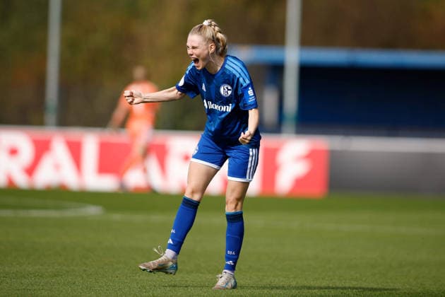 Fußball I Frauen I Saison 2026-2027 I DFB Pokal I FC Schalke 04 - SGS Essen I 27.09.2026 Jolina Opladen (11, FC Schalke 04) Jubelt nach dem 1:0 Führungstreffer Gelsenkirchen Parkstadion Nordrhein-Westfalen Deutschland Copyright: xLobeca CedricxSiefkerx