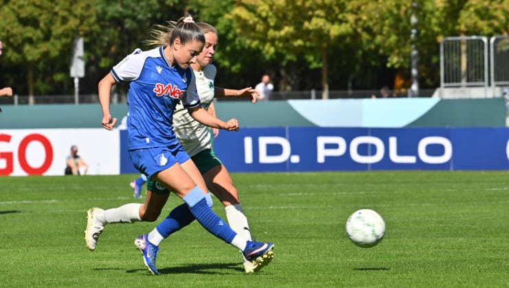 27.09.2026 - Fussball - Saison 2026 2027 - DFB Pokal Vereinspokal Frauen Damen - 01. Runde: SpVgg Greuther Fürth ( Kleeblatt ) - TSG 1899 Hoffenheim - Sportfoto Zink - xwoxzix - regulations prohibit any use of photographs as image sequences and or quasi-video - Janna Grimm (26, TSG Hoffenheim ) vor Elena Grill (6, SpVgg Greuther Fürth )