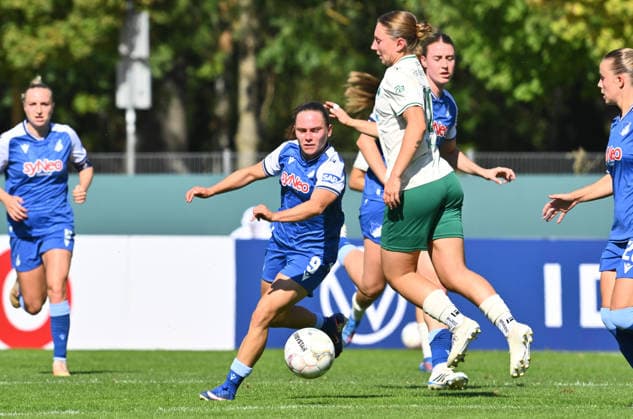 27.09.2026 - Fussball - Saison 2026 2027 - DFB Pokal Vereinspokal Frauen Damen - 01. Runde: SpVgg Greuther Fürth ( Kleeblatt ) - TSG 1899 Hoffenheim - Sportfoto Zink - xwoxzix - regulations prohibit any use of photographs as image sequences and or quasi-video - Marie Steiner (9, TSG Hoffenheim ) Luisa Wölfel Woelfel (10, SpVgg Greuther Fürth )