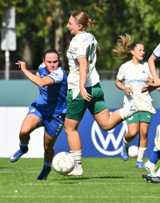 27.09.2026 - Fussball - Saison 2026 2027 - DFB Pokal Vereinspokal Frauen Damen - 01. Runde: SpVgg Greuther Fürth ( Kleeblatt ) - TSG 1899 Hoffenheim - Sportfoto Zink - xwoxzix - regulations prohibit any use of photographs as image sequences and or quasi-video - Marie Steiner (9, TSG Hoffenheim ) Luisa Wölfel Woelfel (10, SpVgg Greuther Fürth )