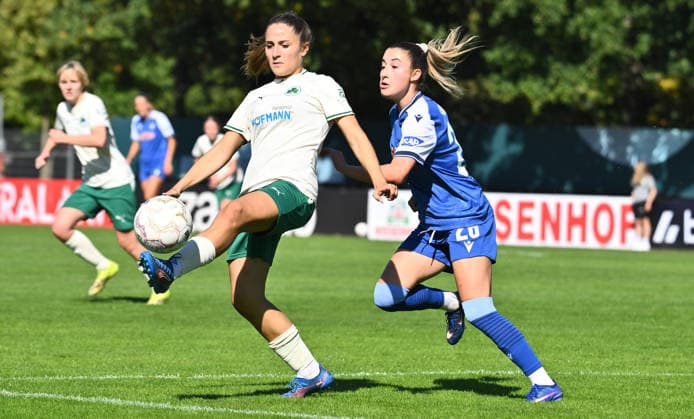 27.09.2026 - Fussball - Saison 2026 2027 - DFB Pokal Vereinspokal Frauen Damen - 01. Runde: SpVgg Greuther Fürth ( Kleeblatt ) - TSG 1899 Hoffenheim - Sportfoto Zink - xwoxzix - regulations prohibit any use of photographs as image sequences and or quasi-video - Aurora Tornaquindici (16, SpVgg Greuther Fürth ) Janna Grimm (26, TSG Hoffenheim )