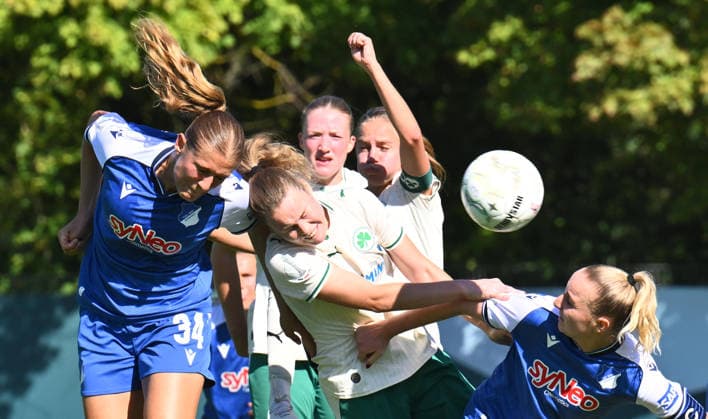 27.09.2026 - Fussball - Saison 2026 2027 - DFB Pokal Vereinspokal Frauen Damen - 01. Runde: SpVgg Greuther Fürth ( Kleeblatt ) - TSG 1899 Hoffenheim - Sportfoto Zink - xwoxzix - regulations prohibit any use of photographs as image sequences and or quasi-video - Svenja Vöhringer (34, TSG Hoffenheim ) erzielt Treffer Tor Torschuß zum 0:3 gegen Hanna Sauer (5, SpVgg Greuther Fürth )