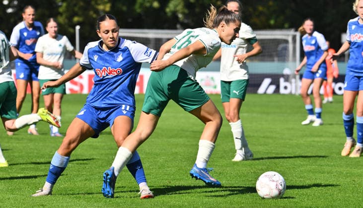 27.09.2026 - Fussball - Saison 2026 2027 - DFB Pokal Vereinspokal Frauen Damen - 01. Runde: SpVgg Greuther Fürth ( Kleeblatt ) - TSG 1899 Hoffenheim - Sportfoto Zink - xwoxzix - regulations prohibit any use of photographs as image sequences and or quasi-video - Linda Mathilde Natter (11, TSG Hoffenheim ) Aurora Tornaquindici (16, SpVgg Greuther Fürth )