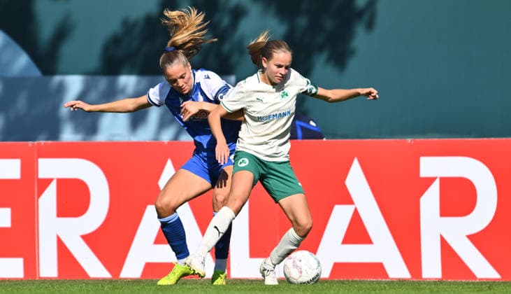 27.09.2026 - Fussball - Saison 2026 2027 - DFB Pokal Vereinspokal Frauen Damen - 01. Runde: SpVgg Greuther Fürth ( Kleeblatt ) - TSG 1899 Hoffenheim - Sportfoto Zink - xwoxzix - regulations prohibit any use of photographs as image sequences and or quasi-video - Lisann Kaut (4, TSG Hoffenheim ) Elena Grill (6, SpVgg Greuther Fürth )