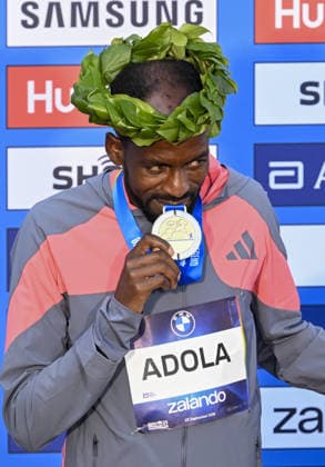 2026 Berlin Marathon BERLIN, GERMANY - SEPTEMBER 27: Ethiopian Guye Adola wins men category the 2026 Berlin Marathon, where thousands of runners from around the world competed over a 42.195-kilometer course passing iconic landmarks in Berlin, Germany on September 27, 2026. Halil Sagirkaya Anadolu Berlin Germany. Editorial use only. Please get in touch for any other usage.  Copyright: x2026xAnadoluxHalilxSagirkayax