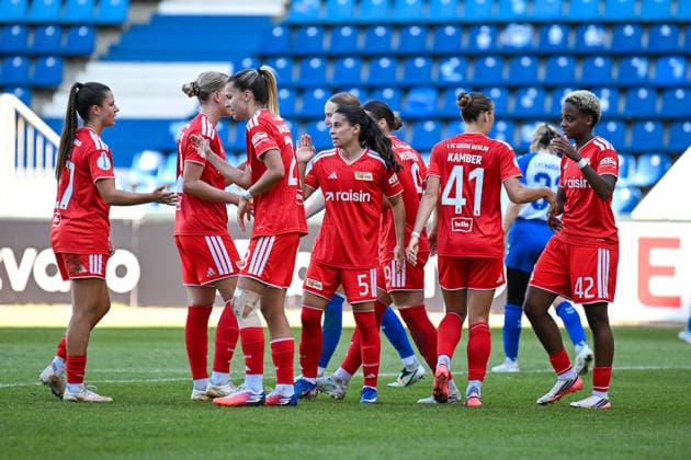 Fußball I Frauen I Saison 2026-2027 I DFB-Pokal I 1. FC Magdeburg - 1. FC Union Berlin I 27.09.2026 Torjubel Union Berlin nach dem 3. Tor durch Lia Kamber (41, 1. FC Union Berlin) Magdeburg Avnet Arena (Heinz-Krügel-Platz 1) Sachsen-Anhalt Deutschland Copyright: xLobeca InesxHähnelx