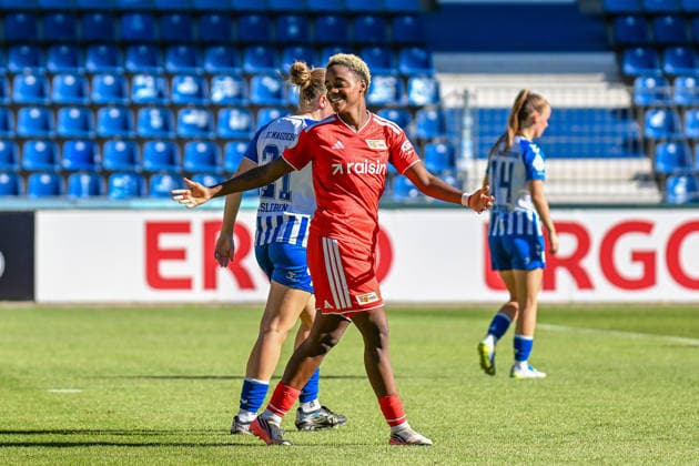 Fußball I Frauen I Saison 2026-2027 I DFB-Pokal I 1. FC Magdeburg - 1. FC Union Berlin I 27.09.2026 Torjubel Naika Reissner (42, 1. FC Union Berlin) Magdeburg Avnet Arena (Heinz-Krügel-Platz 1) Sachsen-Anhalt Deutschland Copyright: xLobeca InesxHähnelx