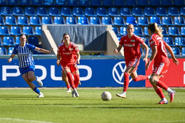 Fußball I Frauen I Saison 2026-2027 I DFB-Pokal I 1. FC Magdeburg - 1. FC Union Berlin I 27.09.2026 Antonia Schulz (19, 1. FC Magdeburg), Sophie Weidauer (9, 1. FC Union Berlin), Lina Hausicke (32, 1. FC Union Berlin), Nele Bauereisen (23, 1. FC Union Berlin) Magdeburg Avnet Arena (Heinz-Krügel-Platz 1) Sachsen-Anhalt Deutschland Copyright: xLobeca InesxHähnelx