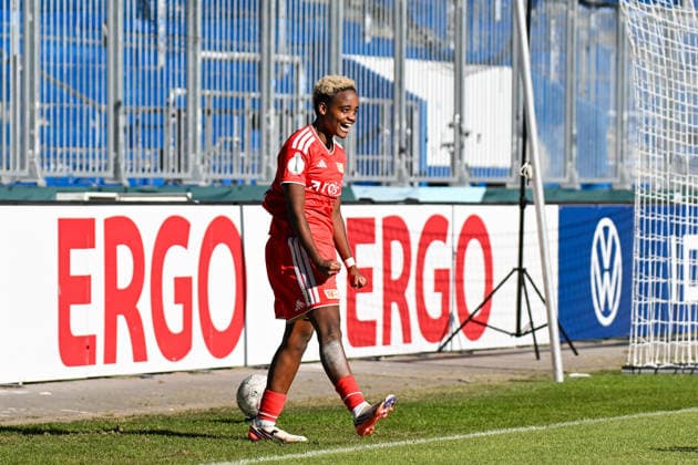 Fußball I Frauen I Saison 2026-2027 I DFB-Pokal I 1. FC Magdeburg - 1. FC Union Berlin I 27.09.2026 Torjubel Naika Reissner (42, 1. FC Union Berlin) Freisteller, Nahaufnahme, Porträt, Portrait, Einzelfoto, Einzelbild, Körper Magdeburg Avnet Arena (Heinz-Krügel-Platz 1) Sachsen-Anhalt Deutschland Copyright: xLobeca InesxHähnelx