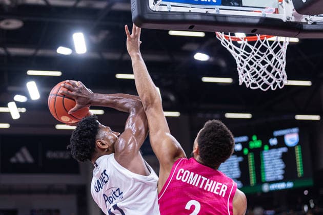 easyCredit Basketball Bundesliga, Telekom Baskets Bonn vs. Syntainics MBC, 27.09.2026 Aleksa KovaÄeviÄ‡ (Telekom Baskets Bonn 11) und Alijah Comithier (Telekom Baskets Bonn 2) - easyCredit Basketball Bundesliga, Telekom Baskets Bonn vs. Syntainics MBC, 27.09.2026, Telekom Dome Bonn Copyright: xBEAUTIFULxSPORTS Derixx