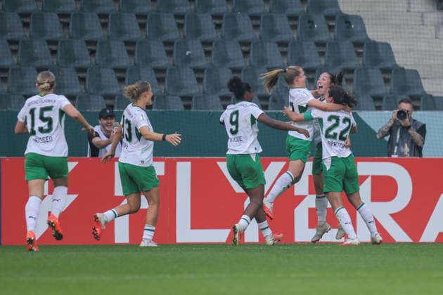 27.09.2026, xgrfx, Fussball DFB Pokal Frauen 1.Runde, Borussia Mönchengladbach - FC Bayern München v.l. Tor, Luca Graf zum 1:0 (Borussia Mönchengladbach) Mönchengladbach