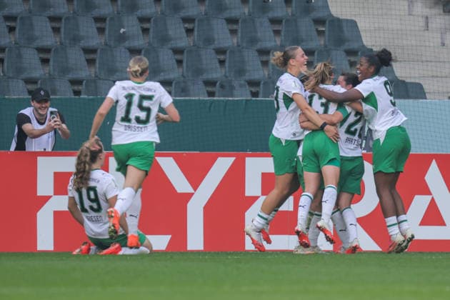 27.09.2026, xgrfx, Fussball DFB Pokal Frauen 1.Runde, Borussia Mönchengladbach - FC Bayern München v.l. Tor, Luca Graf zum 1:0 (Borussia Mönchengladbach) Mönchengladbach