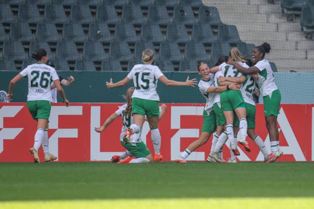 27.09.2026, xgrfx, Fussball DFB Pokal Frauen 1.Runde, Borussia Mönchengladbach - FC Bayern München v.l. Tor, Luca Graf zum 1:0 (Borussia Mönchengladbach) Mönchengladbach