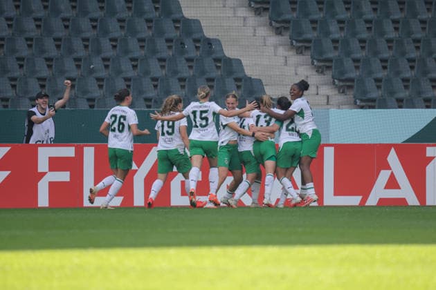 27.09.2026, xgrfx, Fussball DFB Pokal Frauen 1.Runde, Borussia Mönchengladbach - FC Bayern München v.l. Tor, Luca Graf zum 1:0 (Borussia Mönchengladbach) Mönchengladbach