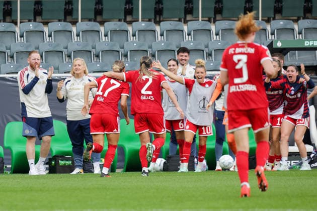 27.09.2026, xgrfx, Fussball DFB Pokal Frauen 1.Runde, Borussia Mönchengladbach - FC Bayern München v.l. Tor, Vanessa Gilles zum 1:2 (FC Bayern München) Mönchengladbach