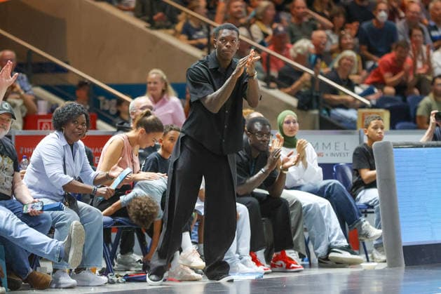 27.09.2026, xgox, Basketball - easyCredit BBL, Basketball Loewen Braunschweig - Rostock Seawolves emspor, v.l. Dennis Schröder Jubel, Torjubel, jubelt ueber das Tor, celebrate the goal, celebration Braunschweig