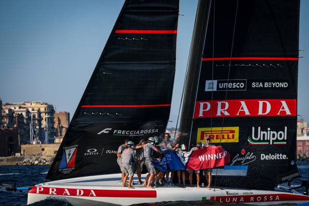 Luna Rossa™s celebrates after win the preliminary regatta match-race final of the Louis Vuitton 38th America s Cup, Naples, Italy, September 27, 2026  Copyright: xAlessandroxGarofalo LaPressex
