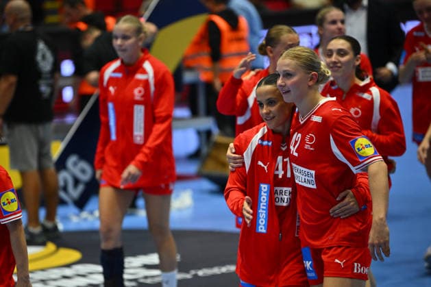 Norway - Denmark, EURO CUP Women 2026 EHF EURO CUP FINALS Elma Halilcevic and Michala Moller react during the Euro Cup Women 2026 EHF Euro cups Finals game between Hungary and Romania, September 27, 2026, in Bucharest, Romania. Copyright: xAlexxNicodimx