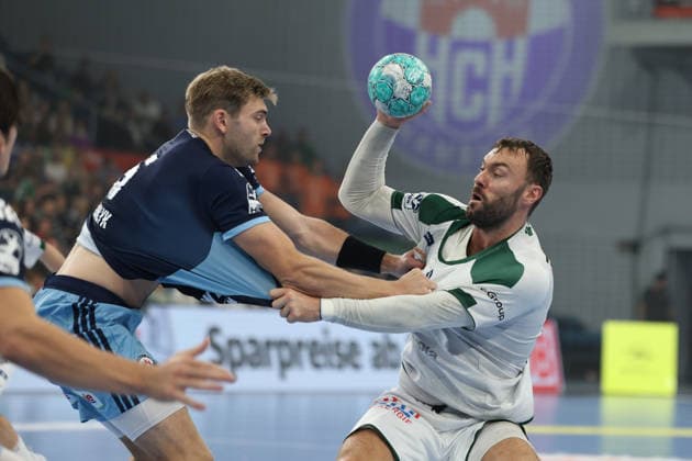 Handball I Herren I Saison 2026 2027 I Bundesliga I 6. Spieltag I Handball Club Hamburg - HSG Wetzlar I 27.09.2026 Oliver Norlyk (5, Handball Club Hamburg) Nikolaj Laeso (32, HSG Wetzlar) Hamburg Alsterdorfer Sporthalle Hamburg Deutschland Copyright: xLobeca RalfxHomburgx