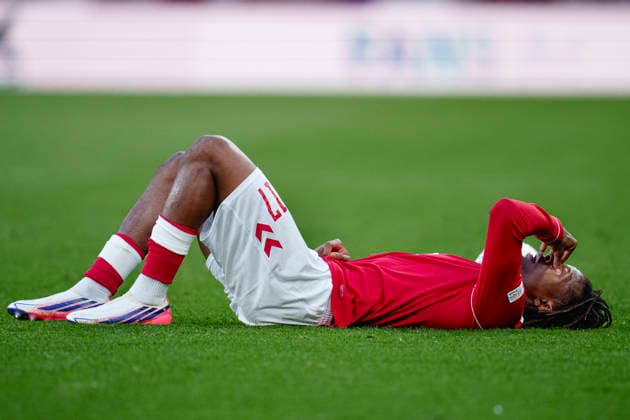 Nations League: Denmark - Wales Denmark s Patrick Dorgu is injured during the Nations League match between Denmark and Wales at Parken, Sunday, September 27, 2026. (Photo: Liselotte Sabroe Ritzau Scanpix) , Copenhagen Denmark Copyright: Ritzau Scanpix LiselottexSabroex spdk20260927-185906-L