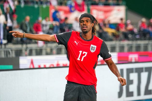 Fussball: Österreich Nationalteam: UEFA Nations League 2026 2027 - Liga B, Gruppe B3, 2. Spieltag, 27.09.2026 - Österreich (ÖFB) vs. Kosovo (FFK) - Ernst-Happel-Stadion (Wien, Österreich); Carney Chukwuemeka (Österreich, 17) mit dem Tor zum 3:0 - Jubel, Torjubel Copyright: xLukasxBierederx