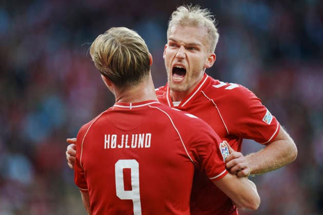 Nations League: Denmark - Wales Denmark s Gustav Isaksen and Rasmus Hoejlund at the disallowed goal in the 1st half during the Nations League match between Denmark and Wales at Parken, Sunday, September 27, 2026. (Photo: Liselotte Sabroe Ritzau Scanpix) , Copenhagen Denmark Copyright: Ritzau Scanpix LiselottexSabroex spdk20260927-200934-L