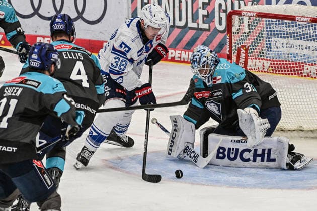 Penny DEL 26 27: Penny DEL Ingolstadt vs. Adler Mannheim; Ingolstadt, 27.09.2026 Gefahr vor dem Tor von Devin Williams (ERC Ingolstadt, 31)durch Patrick Brown (Adler Mannheim, 38) Ingolstadt; 27.09.2026; Penny DEL; 4. Spieltag, ERC ingolstadt gegen Adler Mannheim; SATURN Arena Ingolstadt Copyright: xBEAUTIFULxSPORTS Märklx