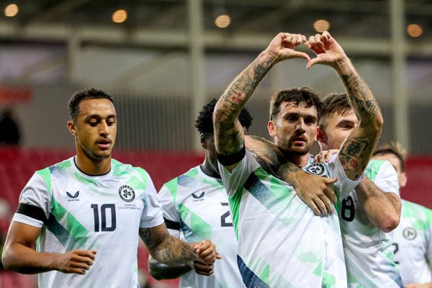 UEFA Nations League Group Stage, Nagyerdei Stadion, Debrecen, Hungary 27 9 2026 Israel vs Republic of Ireland Ireland s Troy Parrott celebrates after scoring his sides first goal of the match Troy Parrott celebrates after scoring his sides first goal of the match 27 9 2026  Copyright: xx RB2_0664