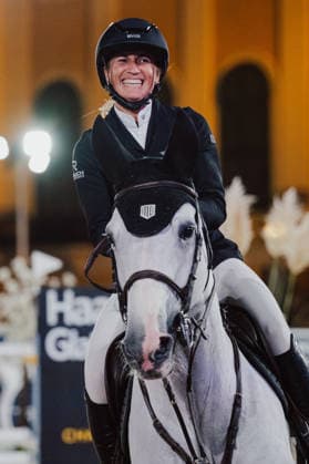EQUESTRIAN - GCT, GP Vienna VIENNA,AUSTRIA,27.SEP.26 - EQUESTRIAN - Global Champions Tour, Grand Prix of Vienna. Image shows the rejoicing of Katharina Rhomberg (AUT) on Colestus Cambridge.  GEPAxpictures xAlexanderxSolc