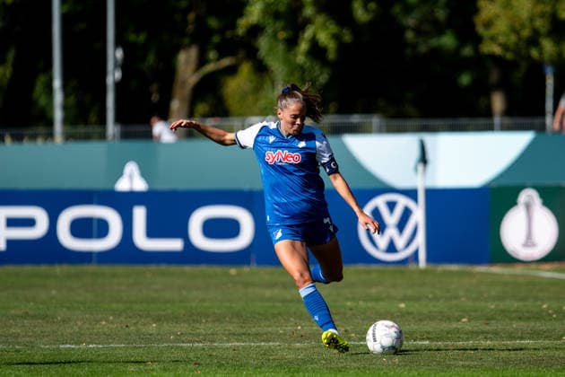 27.09.2026, GER, Fussball, Frauen, DFB Pokal, Saison 2026 2027, 1. Runde, SpVgg Greuther Fürth vs. TSG 1899 Hoffenheim Lisann Kaut ( TSG Hoffenheim, 04 ) am Ball Fürth Julius Hirsch Sportzentrum Bayern Deutschland Copyright: xNordphoto Memmlerx