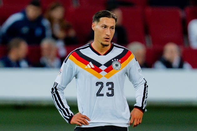 Nations League, Gruppe A, 2. Spieltag, Deutschland vs. Griechenland am 27.09.2026 in der WWK Arena in Augsburg Younes Ebnoutalib (Deutschland) Athanasios Androutsos Copyright: xBahhoxKarax