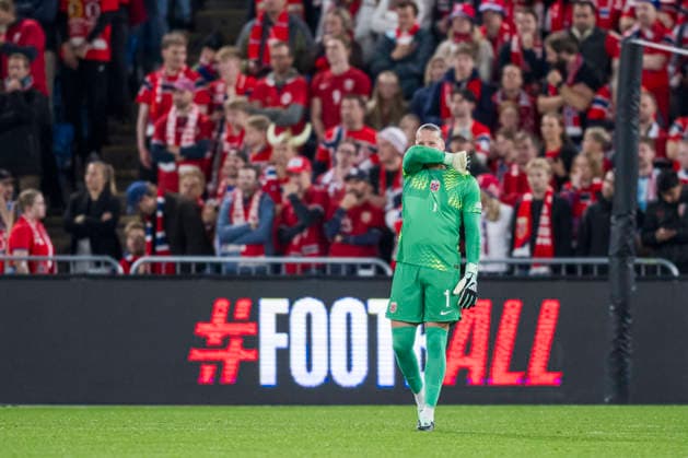 260927 Goalkeeper orjan Haskjold Nyland of Norway looks dejected after 1-2 during the Nations League football match between Norway and Portugal on September 27, 2026 in Oslo. Photo: Marius Simensen BILDBYRAN COP 238 VG1010 bbeng fotboll football soccer fotball nations league landskamp norge norway portugal depp Copyright: MARIUSxSIMENSEN BB260927ZE050