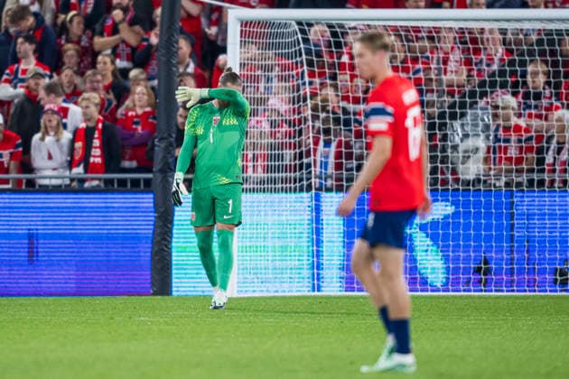 260927 Goalkeeper orjan Haskjold Nyland of Norway looks dejected after 1-2 during the Nations League football match between Norway and Portugal on September 27, 2026 in Oslo. Photo: Marius Simensen BILDBYRAN COP 238 VG1010 bbeng fotboll football soccer fotball nations league landskamp norge norway portugal depp Copyright: MARIUSxSIMENSEN BB260927ZF029