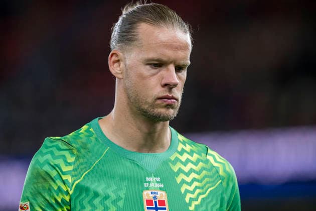 260927 Goalkeeper orjan Haskjold Nyland of Norway looks dejected after the Nations League football match between Norway and Portugal on September 27, 2026 in Oslo. Photo: Vegard Grott BILDBYRAN kod VG VG1010 bbeng fotboll football soccer fotball nations league landskamp norge norway portugal depp Copyright: VEGARDxGRoTT BB260927VG086
