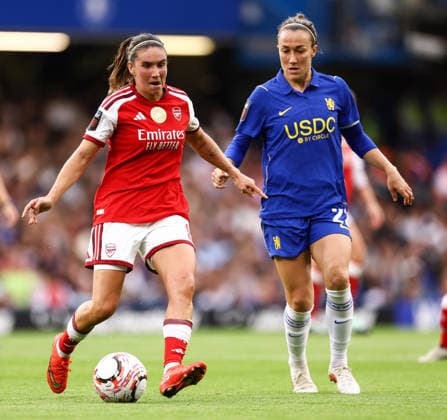 Chelsea v Arsenal Women 27 September 2026, London - Women s Super League - Chelsea v Arsenal - Mariona Caldentey of Arsenal and Lucy Bronze of Chelsea - Photo: Jacques Feeney Offside. London UK Copyright: xJacquesxFeeneyx xOffsidexOffside