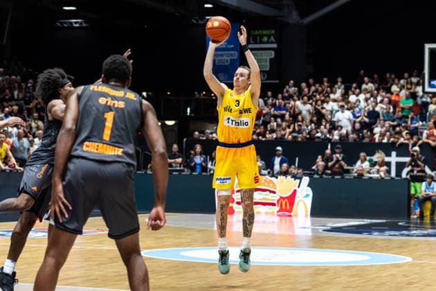 27.09.2026, GER, BBL, easyCredit Basketball Bundesliga, Chemnitz, Niners Chemnitz - Phoenix Hagen Adam Kunkel (Phoenix Hagen, 3) Chemnitz Messe Chemnitz Sachsen Deutschland