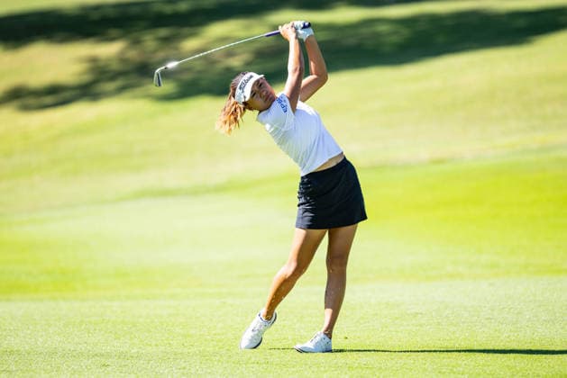 September 27, 2026, Rogers, Arkansas, USA: MICHELLE ZHANG hits her second shot on the 16th hole during the third round of the Walmart NW Arkansas Championship at Pinnacle Country Club. Rogers USA - ZUMAw173 20260927_zsp_w173_028 Copyright: xLukexWelshx