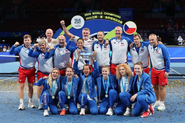 (260928) -- SHENZHEN, Sept. 28, 2026 -- Members of Team the Czech Republic celebrate after the final match between Ukraine and the Czech Republic at the 2026 Billie Jean King Cup Finals in Shenzhen, south China s Guangdong Province, Sept. 27, 2026. ) (SP)CHINA-SHENZHEN-TENNIS-BILLIE JEAN KING CUP-FINAL (CN) LiangxXu 