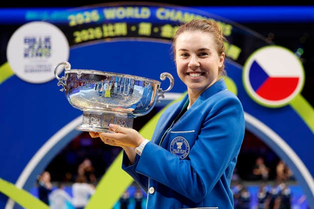 Czech tennis player Linda Noskova poses with the trophy for the 2026 Billie Jean King Cup champions on September 27, 2026, in Shenzhen, China. (CTKxPhoto PavelxLebeda) CTKPhotoF202609280000601  CTKPhotoF202609280000601
