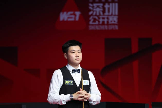 (260928) -- SHENZHEN, Sept. 28, 2026 -- Zhao Xintong reacts during the round 2 match between Scott Donaldson of Scotland and Zhao Xintong of China at World Snooker Tour Shenzhen Open 2026 in Shenzhen, south China s Guangdong Province, Sept. 28, 2026. ) (SP)CHINA-SNOOKER-SHENZHEN OPEN (CN) LiangxXu 