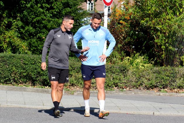28.09.2026, DEU GER, Fussball , 2.Fussballbundesliga, Saison 2026 2027, Sportforum, Hertha BSC, Training Cheftrainer Stefan Leitl ( Hertha BSC Berlin ), Paul Seguin ( Hertha BSC Berlin 30 ) 2. Liga: DFB DFL regulations prohibit any use of photographs as image sequences and or quasi-video) nordphoto GmbH Engler Berlin Sportforum Berlin Deutschland Copyright: xNordphotox xEnglerx