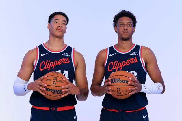 September 28, 2026, Inglewood, California, USA: (L-R) Yanic Konan Niederhauser 14 and Baba Miller 18 during the Los Angeles Clippers Media Day on Monday September 28, 2026 at Intuit Dome in Inglewood, California. ARIANA RUIZ PI 2026 Clippers Media Day  - ZUMAp124 20260928_zaa_p124_030 Copyright: xArianaxRuizx