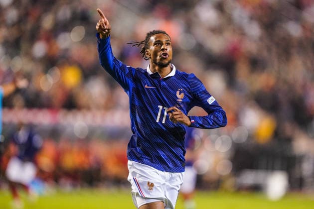 2026-09-28 Belgium v France - UEFA Nations League BRUSSELS, BEL - SEPTEMBER 28: Michael Olise of france celebrates after scoring his teams first goal during the UEFA Nations League match between Belgium and France at King Baudouin Stadium on September 28, 2026 in Brussels, BEL. Brussels King Baudouin Stadium BEL Content not available for redistribution in The Netherlands directly or indirectly through any third parties. Copyright: xAndrexWeeningx