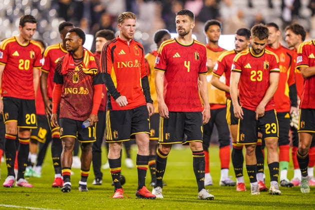 2026-09-28 Belgium v France - UEFA Nations League BRUSSELS, BEL - SEPTEMBER 28: Kevin De Bruyne of Belgium, Brandon Mechele of Belgium looks dejected after defeat during the UEFA Nations League match between Belgium and France at King Baudouin Stadium on September 28, 2026 in Brussels, BEL. Brussels King Baudouin Stadium BEL Content not available for redistribution in The Netherlands directly or indirectly through any third parties. Copyright: xAndrexWeeningx